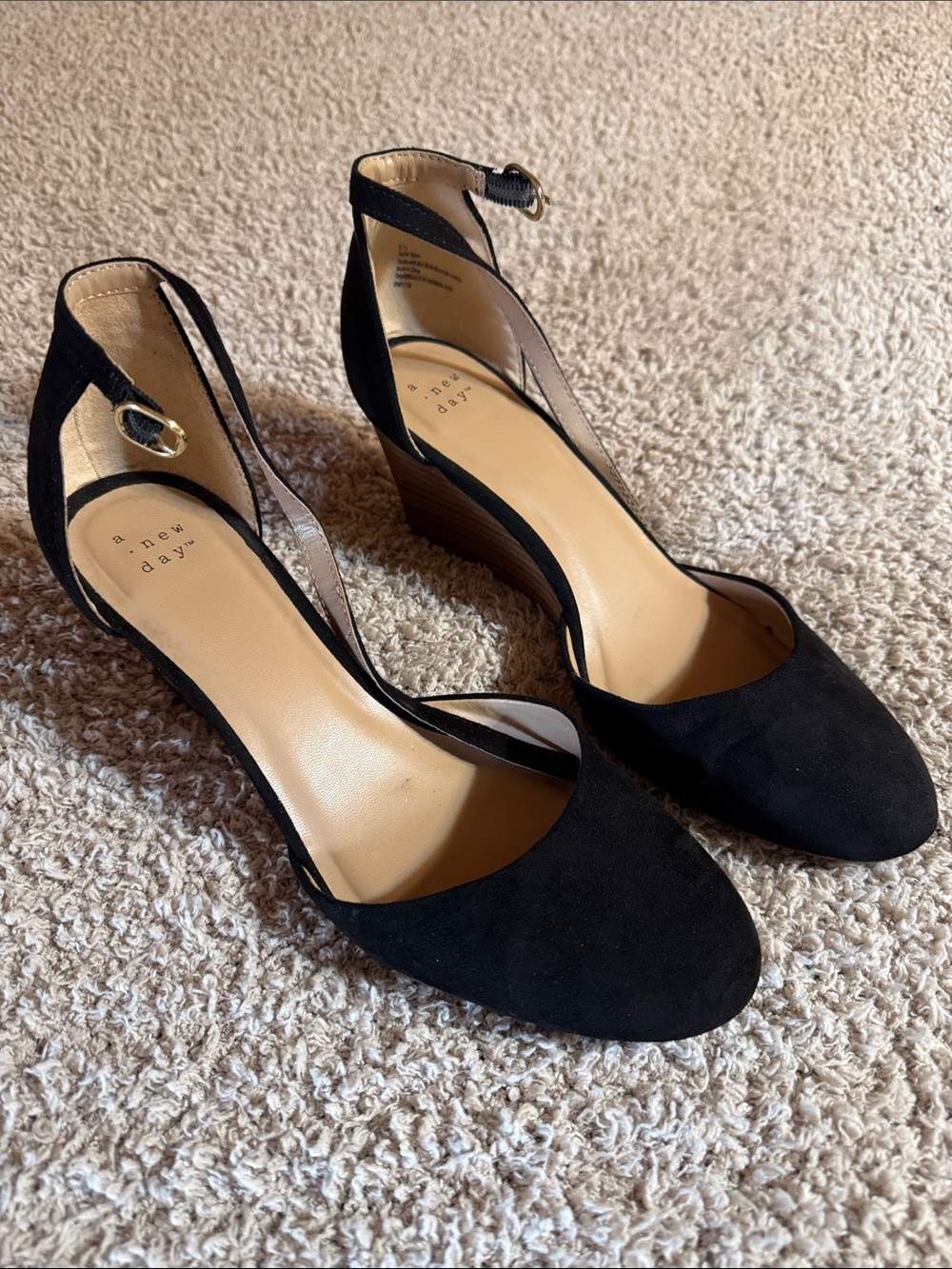 a new day Black Suede Ankle-Strap Wedge Sandals